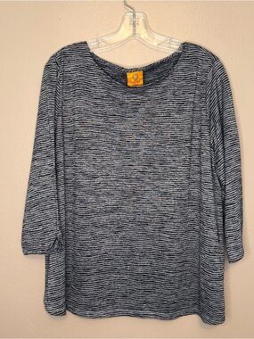 Ruby Rd. Black and White Striped 3/4 Sleeve Top Size 1X